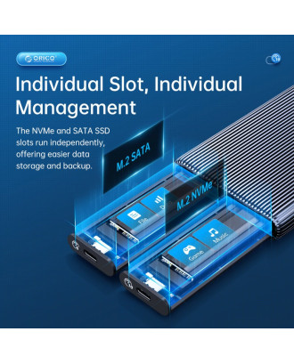 ORICO Dual-bay M.2 NVME + SATA SSD Enclosure (AM2C3-2SN)